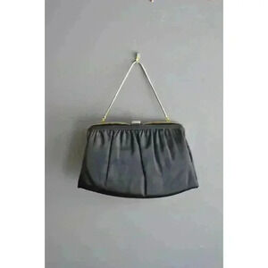 Black Ande Satin Clutch | vintage evening handbag purse metal chain mid‎ century